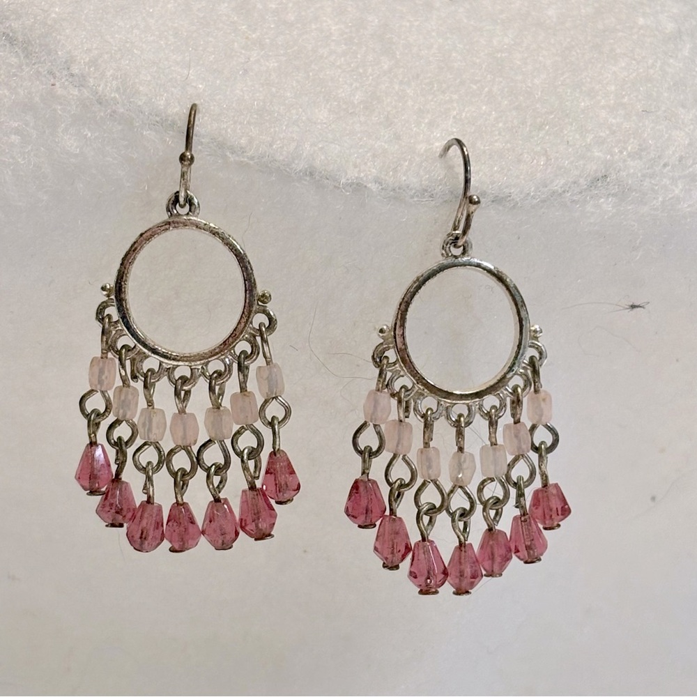 Vintage Pink Beaded Chandelier Earrings